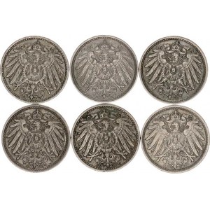 Německo, drobné ražby císařství, 5 Pfennig 1908 G, 1913 E, G, 1914 E, F, 1914 E 6 ks