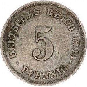 Německo, drobné ražby císařství, 5 Pfennig 1909 J R