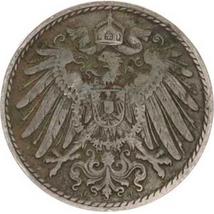 Německo, drobné ražby císařství, 5 Pfennig 1909 J R