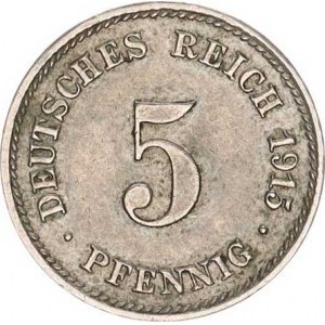 Německo, drobné ražby císařství, 5 Pfennig 1915 J