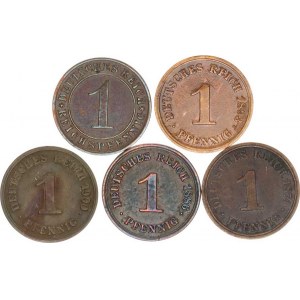 Německo, drobné ražby císařství, 1 Pfennig 1874 A, 1886 A, 1893 D, 1900 G, 1924 A 5 ks