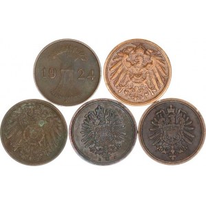 Německo, drobné ražby císařství, 1 Pfennig 1874 A, 1886 A, 1893 D, 1900 G, 1924 A 5 ks