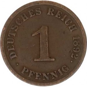 Německo, drobné ražby císařství, 1 Pfennig 1892 J R KM 10, tém.