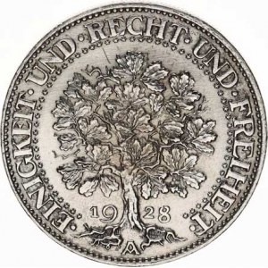 Výmarská republika (1918-1933), 5 RM 1928 A - dub KM 56 sbírkový stav