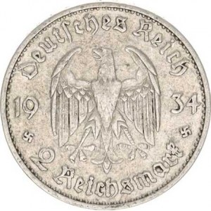 Německo - 3 říše, 1933-1945, 2 RM 1934 D - kostel s datem