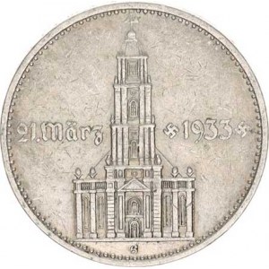Německo - 3 říše, 1933-1945, 2 RM 1934 G - kostel s datem, dr. rys., tém.