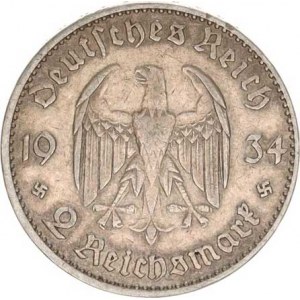 Německo - 3 říše, 1933-1945, 2 RM 1934 J - kostel s datem
