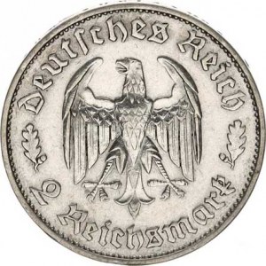 Německo - 3 říše, 1933-1945, 2 RM 1934 F - Schiller KM 84