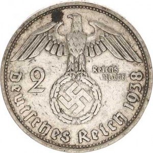 Německo - 3 říše, 1933-1945, 2 RM 1938 A, ďubka