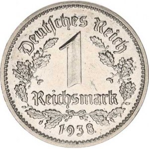 Německo - 3 říše, 1933-1945, 1 RM 1938 F R, nep. rys. v av.