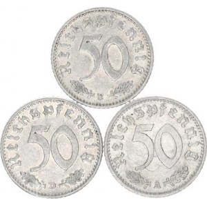 Německo - 3 říše, 1933-1945, 50 Rpf. 1935 A, D, E KM 87 3 ks