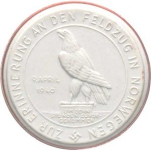 Německo - 3 říše, Porcelánové medaile, Na památku invaze do Norska 9.4. 1940, Sedící orel zleva, op