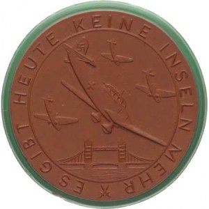 Německo - 3 říše, Porcelánové medaile, Letecký útok, na pozadí londýnský most, opis: ES GIBT HEUTE