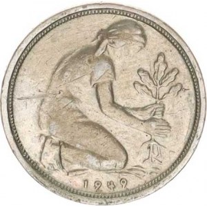 Německo - BRD (1949-), 50 Pfennig 1949 J - Bank Deutscher Länder KM 104, škr.