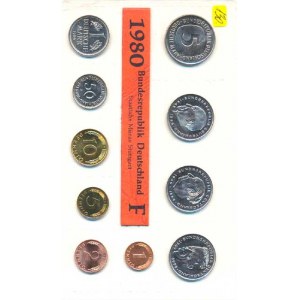 Německo - BRD (1949-), Ročníková sada mincí 1980 minc. F (1, 2, 5, 10, 50 Pf., 1, 5,
