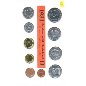 Německo - BRD (1949-), Ročníková sada mincí 1981 minc. D (1, 2, 5, 10, 50 Pf., 1, 5,