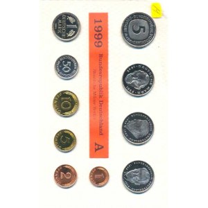 Německo - BRD (1949-), Ročníková sada mincí 1999 minc. A (1, 2, 5, 10, 50 Pf., 1, 5,