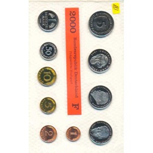 Německo - BRD (1949-), Ročníková sada mincí 2000 minc. F (1, 2, 5, 10, 50 Pf., 1, 5,