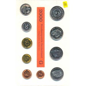 Německo - BRD (1949-), Ročníková sada mincí 2000 minc. G (1, 2, 5, 10, 50 Pf., 1, 5,