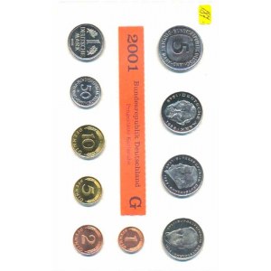 Německo - BRD (1949-), Ročníková sada mincí 2001 minc. G (1, 2, 5, 10, 50 Pf., 1, 5,