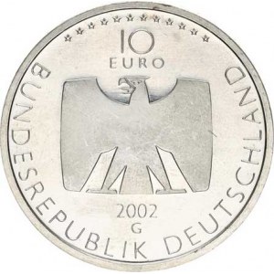 Německo - BRD (1949-), 10 Euro 2002 G - 50 let německé televize Ag 925 18 g KM 21