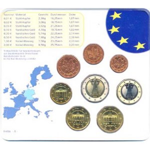 Německo - BRD (1949-), Ročníková sada mincí EURO 2002 minc. A (1, 2, 5, 10, 20, 50 Cent,