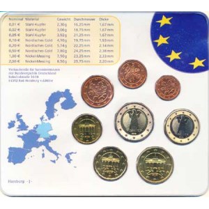Německo - BRD (1949-), Ročníková sada mincí EURO 2002 minc. J (1, 2, 5, 10, 20, 50 Cent,