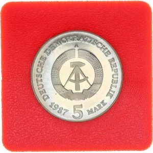 Německo - DDR (1949-1990), 5 M 1987 A - Braniborská brána KM 29 +certifikát