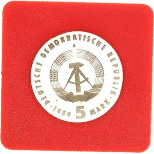 Německo - DDR (1949-1990), 5 M 1989 A - Carl von Ossietzky KM 131 R +certifi