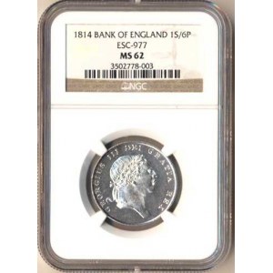 Anglie, George III. (1760-1820), 1 Shillings 6 Pence 1814 - Bank Token, A: hlava panovníka zprava