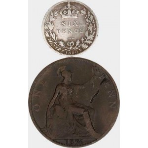 Anglie, Victoria (1837-1901), 6 Pence 1890; +1 Penny 1896 2 ks