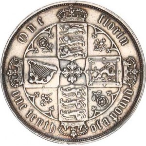 Anglie, Victoria (1837-1901), 1 Florin 1855 KM 746,1 R, dr. rys., tém.