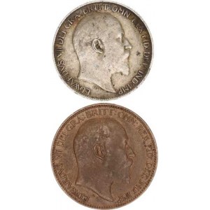 Anglie, Edward VII. (1901-1910), 6 Pence 1908, +Farthing 1908 2 ks
