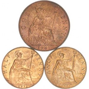 Anglie, George V.(1910-1936), 1 Penny 1935; +1/2 Penny 1902, 1911 KM 838, 793.2, 809