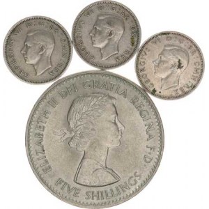 Anglie, George VI.(1936-1952), 6 Pence 1942, 1947, 1949; +Alžběta II. - 5 Shillings 1960 KM 90