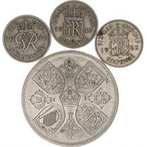 Anglie, George VI.(1936-1952), 6 Pence 1942, 1947, 1949; +Alžběta II. - 5 Shillings 1960 KM 90