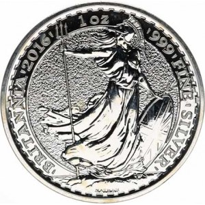 Anglie, Alžběta II. (1952-2022), 2 Pound 2016 (1 Oz Ag) - Stojící Britania, 10 x - každá ve vl