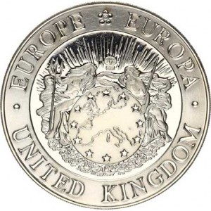 Anglie, Alžběta II. (1952-2022), 25 Ecu 1992 - Tři stojící Grácie / Neptun a Evropa nad globem