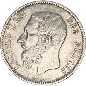 Belgie, Leopold II.(1865-1909), 5 Francs 1868 KM 24 24,717g, tém.
