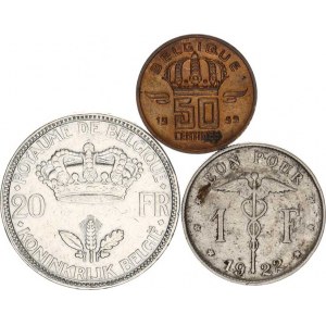 Belgie, Leopold III.(1934-1950), 20 Francs 1935 - BELGIQUE; +1 Franc 1922; +50 Centimes 1959