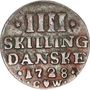 Dánsko, Frederik IV. (1699-1730), IIII Skilling 1728 CW KM 526 R
