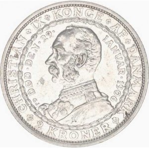 Dánsko, Christian IX.(1863-1906), 2 Kroner 1906 VBP GJ - úmrtní KM 803 R, dr.rys.