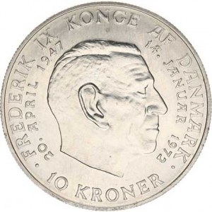 Dánsko, Frederik IX.(1947-1972), 10 Kroner 1972 - Úmrtní KM 858 Ag 800 20,40 g