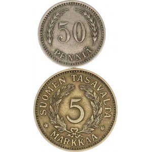 Finsko, 50 Penniä 1921 H; +5 Markkaa 1931 S R KM 26, 31 2 ks