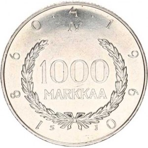 Finsko, 1 000 Markkaa 1960 SJ - 100. výročí KM 43 Ag 875 14,00 g