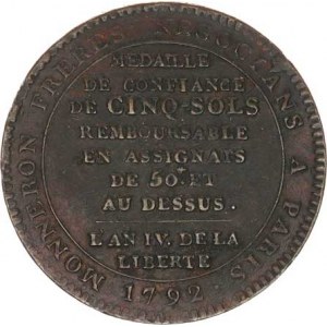 Francie, revoluce (1789-1796), 5 Sol, Monnéron 1792, přísaha vojáků / text a hodnota