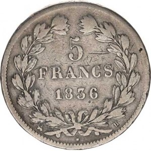 Francie, Louis Philippe (1830-1848), 5 Francs 1836 B KM 749,2