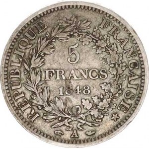 Francie, Druhá republika (1848-1852), 5 Francs 1848 A KM 756,1 24,756g, úhoz