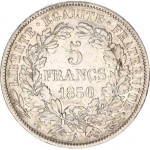 Francie, Druhá republika (1848-1852), 5 Francs 1850 A KM 756,1, úh., rysky