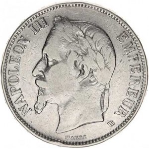 Francie, Napoleon III.(1852-1870), 5 Francs 1869 BB KM 799,2, tém.